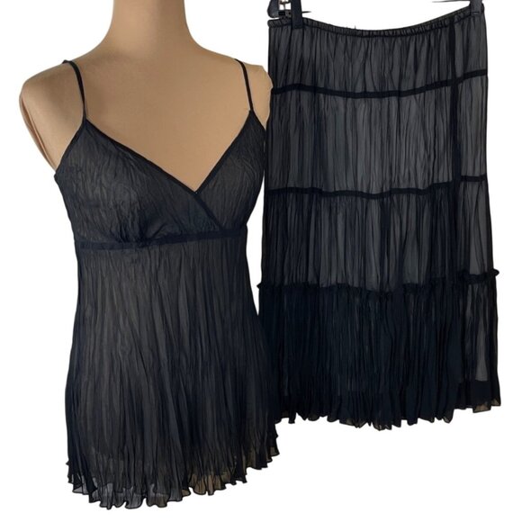 WHBM Skirt & Camisole Set Black Sheer Cocktail Size S Small - Picture 1 of 11